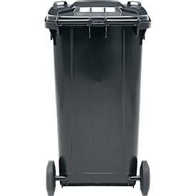 Fahrbare Mülltonne SSI Schäfer GMT eXtra, 240 l, EN 840, vorbereitet für Chipaufnahme, Ziehgriff, 90 % Recycling-Kunststoff, schwarz-schwarz