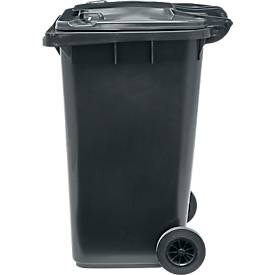 Fahrbare Mülltonne SSI Schäfer GMT eXtra, 240 l, EN 840, vorbereitet für Chipaufnahme, Ziehgriff, 90 % Recycling-Kunststoff, schwarz-schwarz