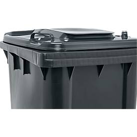 Fahrbare Mülltonne SSI Schäfer GMT eXtra, 240 l, EN 840, vorbereitet für Chipaufnahme, Ziehgriff, 90 % Recycling-Kunststoff, schwarz-schwarz