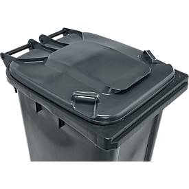 Fahrbare Mülltonne SSI Schäfer GMT eXtra, 240 l, EN 840, vorbereitet für Chipaufnahme, Ziehgriff, 90 % Recycling-Kunststoff, schwarz-schwarz