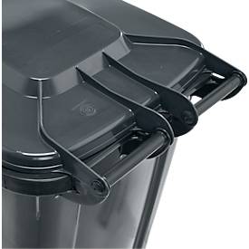 Fahrbare Mülltonne SSI Schäfer GMT eXtra, 240 l, EN 840, vorbereitet für Chipaufnahme, Ziehgriff, 90 % Recycling-Kunststoff, schwarz-schwarz