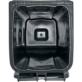 Fahrbare Mülltonne SSI Schäfer GMT eXtra, 240 l, EN 840, vorbereitet für Chipaufnahme, Ziehgriff, 90 % Recycling-Kunststoff, schwarz-schwarz