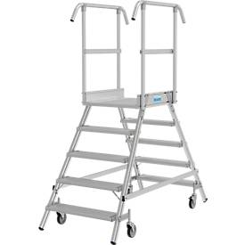 Fahrbare Podestleiter Krause Stabilo Professional, beidseitig begehbar, 2x5 Stufen, 600 x 700 mm Plattform, 3200 mm Arbeitshöhe