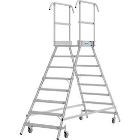 Fahrbare Podestleiter Krause Stabilo Professional, beidseitig begehbar, 2x8 Stufen, 600 x 700 mm Plattform, 3950 mm Arbeitshöhe