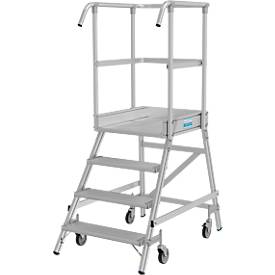 Fahrbare Podestleiter Krause Stabilo Professional, einseitig begehbar, 1x4 Stufen, 600 x 700 mm Plattform, 3000 mm Arbeitshöhe