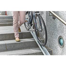 Fahrradrampe für Treppen, L 1190-3450 x B 125 mm, bis 30 kg, 3-tlg. Grundelement, Befestigungslaschen, Blech verzinkt