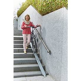 Fahrradrampe für Treppen, L 1190-3450 x B 125 mm, bis 30 kg, 3-tlg. Grundelement, Befestigungslaschen, Blech verzinkt