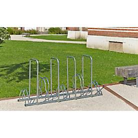 Fahrradständer Mottez, 2 Ebenen, für 5 Fahrräder mit Reifenbreite bis 55 mm, 4 Diebstahlsicherungsbügel, B 450 x T 1600 x H 830 mm, Stahl, metallgrau