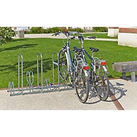 Fahrradständer Mottez, 2 Ebenen, für 5 Fahrräder mit Reifenbreite bis 55 mm, 4 Diebstahlsicherungsbügel, B 450 x T 1600 x H 830 mm, Stahl, metallgrau
