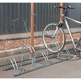 Fahrradständer Mottez, 2 Ebenen, für 5 Fahrräder mit Reifenbreite bis 55 mm, B 390 x T 1600 x H 440 mm, Stahl, metallgrau