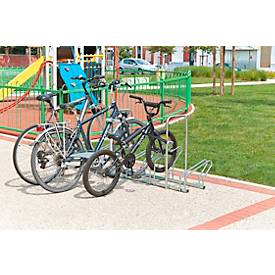 Fahrradständer Mottez, 2 Ebenen, für 5 Fahrräder mit Reifenbreite bis 55 mm, Diebstahlsicherungsbügel, B 480 x T 1930 x H 830 mm, Stahl, metallgrau