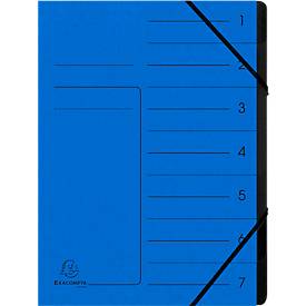 FALKEN Dokumentenmappe, DIN A4, Gummizugverschluss, Karton, 7 Fächer, blau