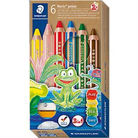Farbstift Staedtler Noris junior, 3 in 1, Kartonetui, 6 sortierte Farben + Spitzer