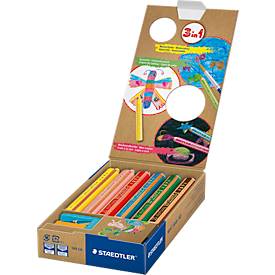 Farbstift Staedtler Noris junior, 3 in 1, Kartonetui, 6 sortierte Farben + Spitzer