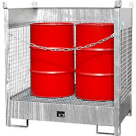 Fass-Stapelpalette Bauer FSP-2 D, Wände aus Drahtgitter, für 2 x 200 l Fass, verzinkt