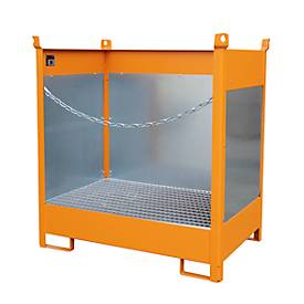 Fass-Stapelpalette Bauer FSP-2 G, Spritzschutzwand 3-seitig, Kap. 2 x 200 l Fass, orange