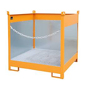 Fass-Stapelpalette Bauer FSP-4 G, Spritzschutzwand 3-seitig, Kap. 4 x 200 l Fässer, orange