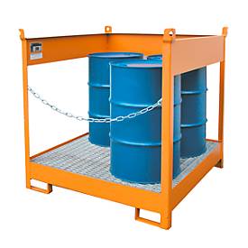 Fass-Stapelpalette Bauer FSP-4, seitlich offen, für 4 x 200 l Fass, orange