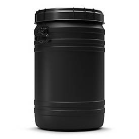 Fass, Volumen 75 l, leitfähig, mit Deckel/Griff, mit UN-Zertifizierung, wasserdicht, UV-beständig, stapelbar, L 410 x B 410 x H 680 mm, HDPE, schwarz