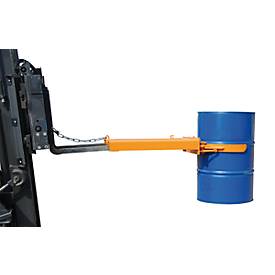 Fassgreifer BAUER FK-I, Stahl, 500 kg Tragkraft, für 200 l Fässer, B 1285 x T 600 x H 165 mm, orange