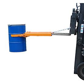 Fassgreifer BAUER FK-I, Stahl, 500 kg Tragkraft, für 200 l Fässer, B 1285 x T 600 x H 165 mm, orange