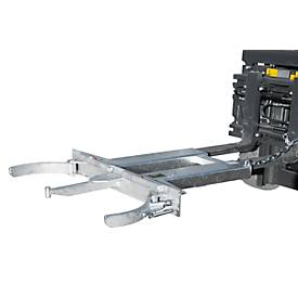 Fassgreifer BAUER FK-lI, Stahl, 1000 kg Tragkraft, für 200 l Fässer, B 1320 x T 1230 x H 165 mm, diverse Farben