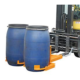 Fassheber BAUER FH-II, Stahl, 720 kg Tragkraft, für 220 l Fässer, B 1160 x T 1380 x H 485 mm, orange