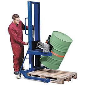 Fasslifter asecos, m. Prismenbacken, B 1200 x H 2135 x T 1100 mm, Hubbereich 0 – 1400 mm, Stahl lackiert