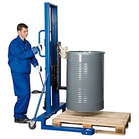 Fasslifter asecos, mit Fusspumpe, für 60 I und 200 I-Fässer, Tragkraft 300 kg, verschiedene Hubbereiche