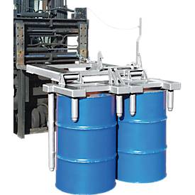 Fasswender Bauer Typ FW-II, für 200 l Fässer, 600 kg, Kippvorgang per Seilzug, Stapleraufnahme, Stahl feuerverzinkt
