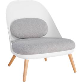Fauteuil Lounge, rembourré, L 700 x P 655 x H 755 mm, 4 pieds, coque de siège blanche