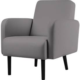 Fauteuil meet by Paperflow LISBOA, revêtement en similicuir gris résistant aux désinfectants, piétement noir, L 710 x P 815 x H 830 mm