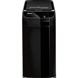 Fellowes Aktenvernichter AutoMax 450C, Vollautomatik, Partikelschnitt 4 x 38 mm, P-4, 68 l, 450 Blatt Schnittleistung, mobil, schwarz