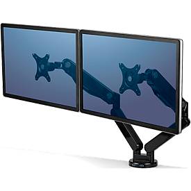 Fellowes Dual Monitorarm Platinum, für 2 Displays bis 32″ & bis 8 kg, schwenk- & neigbar, um 360° drehbar, 2 USB-Ports, 