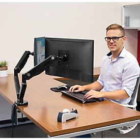 Fellowes Dual Monitorarm Platinum, für 2 Displays bis 32″ & bis 8 kg, schwenk- & neigbar, um 360° drehbar, 2 USB-Ports, Kabelmanagement, schwarz