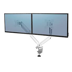 Fellowes Dual Monitorarm Platinum, für 2 Displays bis 32″ & bis 8 kg, schwenk- & neigbar, um 360° drehbar, 2 USB-Ports, Kabelmanagement, weiß