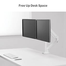 Fellowes Dual Monitorarm Platinum, für 2 Displays bis 32″ & bis 8 kg, schwenk- & neigbar, um 360° drehbar, 2 USB-Ports, Kabelmanagement, weiß