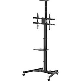 Fellowes mobiler TV-Ständer, Hoch-/Querformat, für 1 Bildschirm bis 70' und bis 50 kg, höhenverstell-/neigbar, 2 Ablageflächen, Kabelmanagement, schwarz