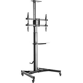 Fellowes mobiler TV-Ständer, Hoch-/Querformat, für 1 Bildschirm bis 70' und bis 50 kg, höhenverstell-/neigbar, 2 Ablageflächen, Kabelmanagement, schwarz