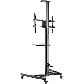 Fellowes mobiler TV-Ständer, Hoch-/Querformat, für 1 Bildschirm bis 70' und bis 50 kg, höhenverstell-/neigbar, 2 Ablageflächen, Kabelmanagement, schwarz