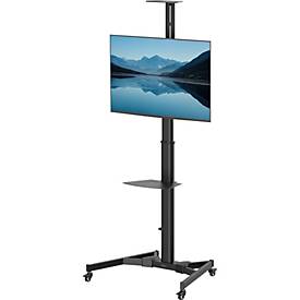 Fellowes mobiler TV-Ständer, Hoch-/Querformat, für 1 Bildschirm bis 70' und bis 50 kg, höhenverstell-/neigbar, 2 Ablageflächen, Kabelmanagement, schwarz