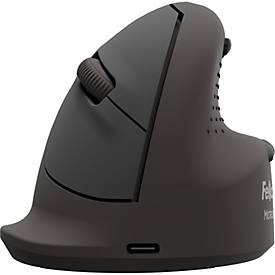 Fellowes Vertikalmaus Bretyta Plus+, Größe L, für Rechtshänder, ergonomisch, 3-fache Konnektivität, 400-2400 dpi, mit Microban®-Schutz, schwarz