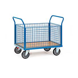 fetra Gitter-Vierwandwagen, mit Total Stop, Stahl, blau, L 1030 x B 509 x H 958 mm, bis 500 kg