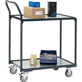 Fetra Tischwagen 2 Etagen, L 740 x B 480 mm, 200 kg, Stahl RAL 7016, TPE-Rollen mit Feststeller, obere 80 kg