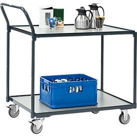 Fetra Tischwagen 2 Etagen, L 910 x B 610 mm, 200 kg, Stahl RAL 7016, TPE-Rollen mit Feststeller, obere 80 kg