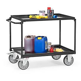 fetra Tischwagen „Grey Edition“, Stahl, anthrazitgrau, mit Wannen, 2 Etagen, L 1021 x B 500 x H 870 mm, bis 400 kg