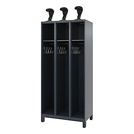 Feuerwehrspind C+P Evolo EXPERT, 3 Abteile, B 900 x T 500 x H 1850 mm, RAL 7016 Anthrazitgrau/RAL 7021 Schwarzgrau