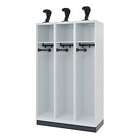 Feuerwehrspind C+P Evolo EXPERT, 3 Abteile, mit Sockel, B 1200 x T 500 x H 1950 mm, RAL 7035 Lichtgrau/RAL 7016 Anthrazitgrau