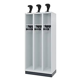 Feuerwehrspind C+P Evolo EXPERT, 3 Abteile, mit Sockel, B 900 x T 500 x H 1950 mm, RAL 7035 Lichtgrau/RAL 7016 Anthrazitgrau