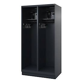 Feuerwehrspind C+P Evolo Flexo, 1 Abteil, Helmhalter, mit Sockel, B 500 x T 600 x H 1950 mm, RAL 3000 Feuerrot/RAL 7021 Schwarzgrau